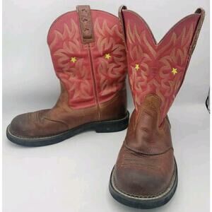 Ariat Fatbaby Red Western Yellow Stars Leather Cowboy Boots Size 10 B Worn